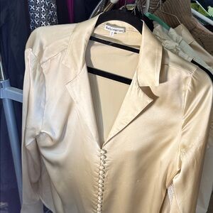 Reformation Cream Satin Button-Up Blouse